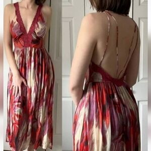 New Free People Siren Maxi Elegant Multicolor Maxi Dress/ Top Trim Straps Slit.
